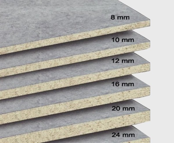 Zementgebundene Spanplatten in verschiedenen Dicken