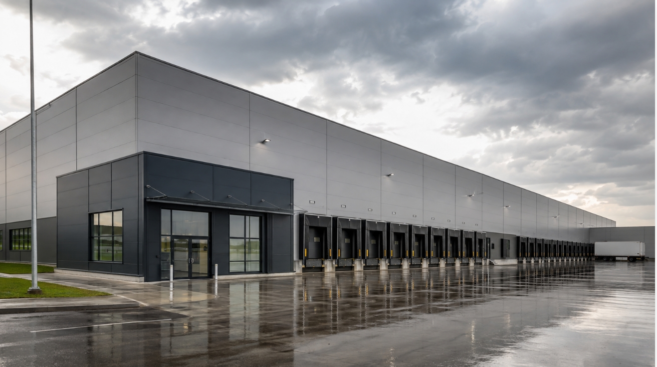 Facade of wall sandwich panels with a visible joint and surface profile