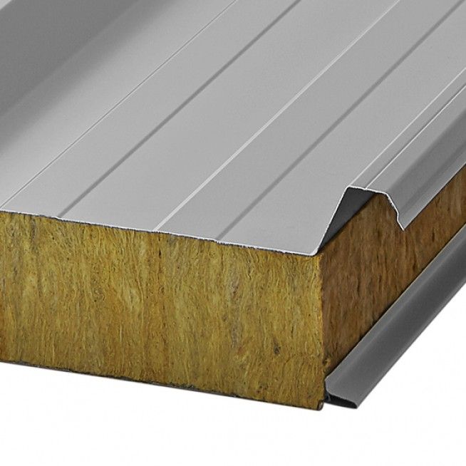Roof sandwich panel with a mineral wool core